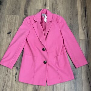 NEW ASOS Pink Peacoat Single Breasted Blazer Size US 4 Tall Collared Coat Barbie